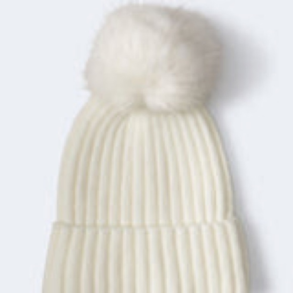 Aeropostale Women's Ribbed Faux Fur Pom Beanie - One Size / Floral White NWT
